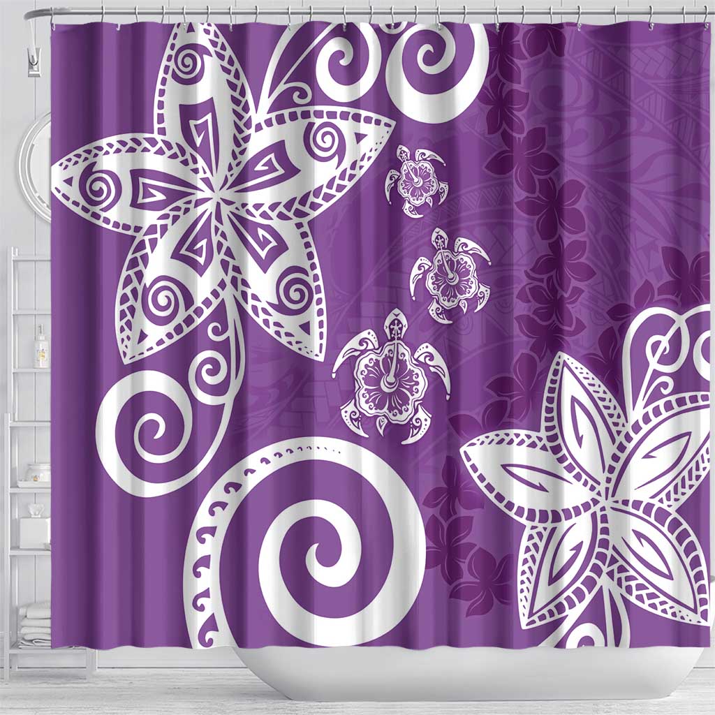 Polynesia Shower Curtain Purple Tribal Turtle Floral Pattern LT05 - Polynesian Pride