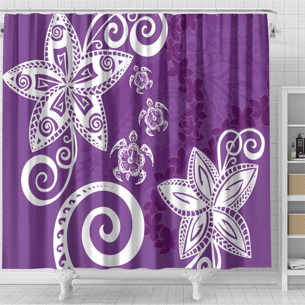 Polynesia Shower Curtain Purple Tribal Turtle Floral Pattern LT05 - Polynesian Pride