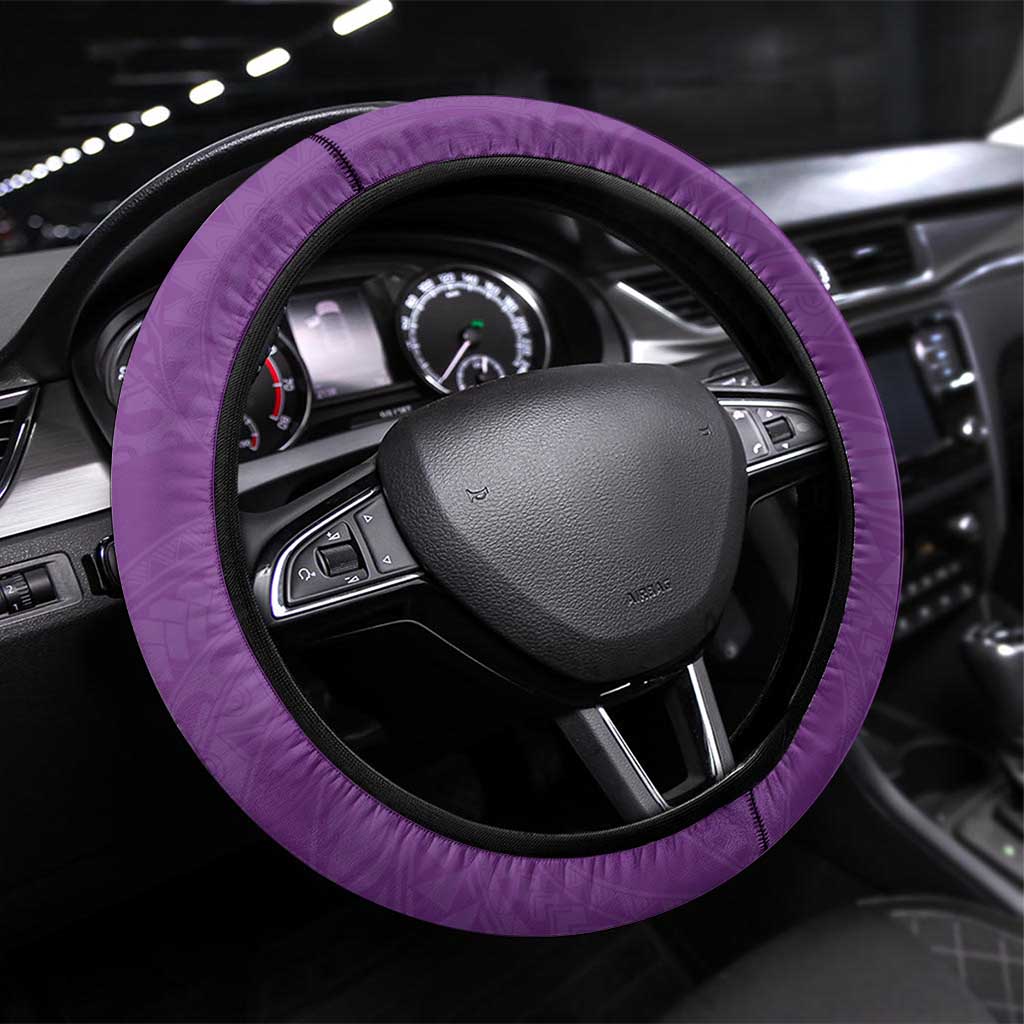 Polynesia Steering Wheel Cover Purple Tribal Turtle Floral Pattern