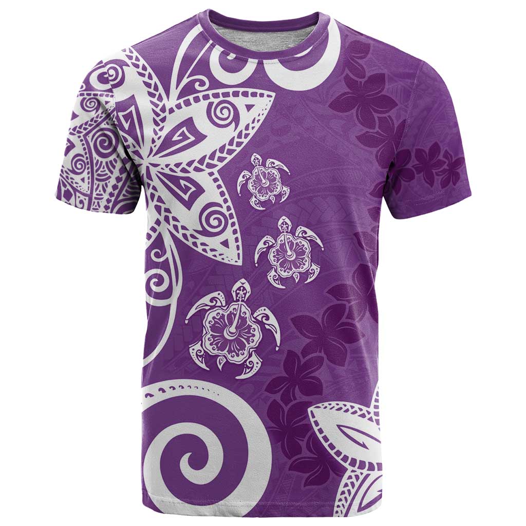 Polynesia T Shirt Purple Tribal Turtle Floral Pattern