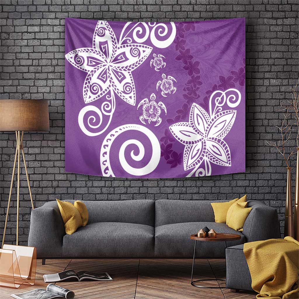 Polynesia Tapestry Purple Tribal Turtle Floral Pattern