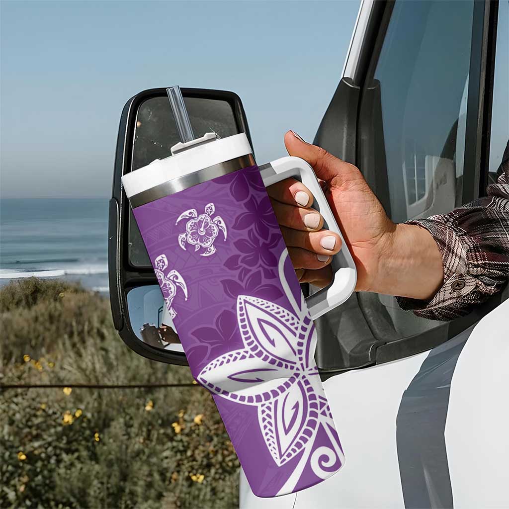 Polynesia Tumbler With Handle Purple Tribal Turtle Floral Pattern