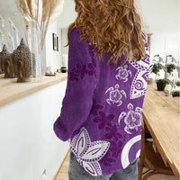Polynesia Women Casual Shirt Purple Tribal Turtle Floral Pattern LT05 - Polynesian Pride