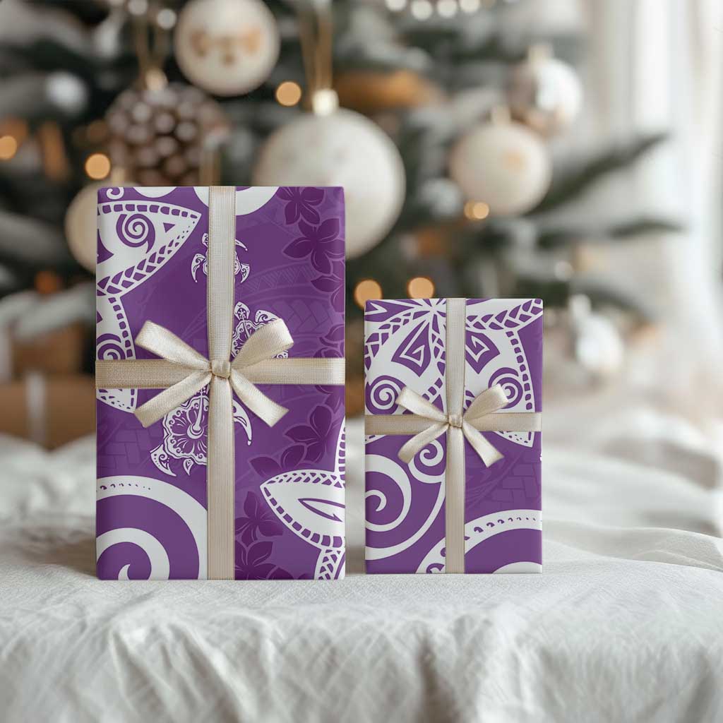 Polynesia Wrapping Paper Purple Tribal Turtle Floral Pattern LT05 - Polynesian Pride
