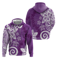 Polynesia Zip Hoodie Purple Tribal Turtle Floral Pattern
