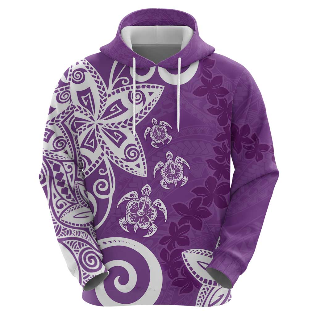 Polynesia Zip Hoodie Purple Tribal Turtle Floral Pattern
