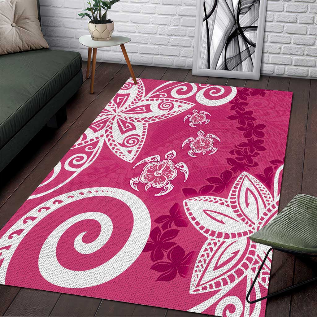 Polynesia Area Rug Pink Tribal Turtle Floral Pattern