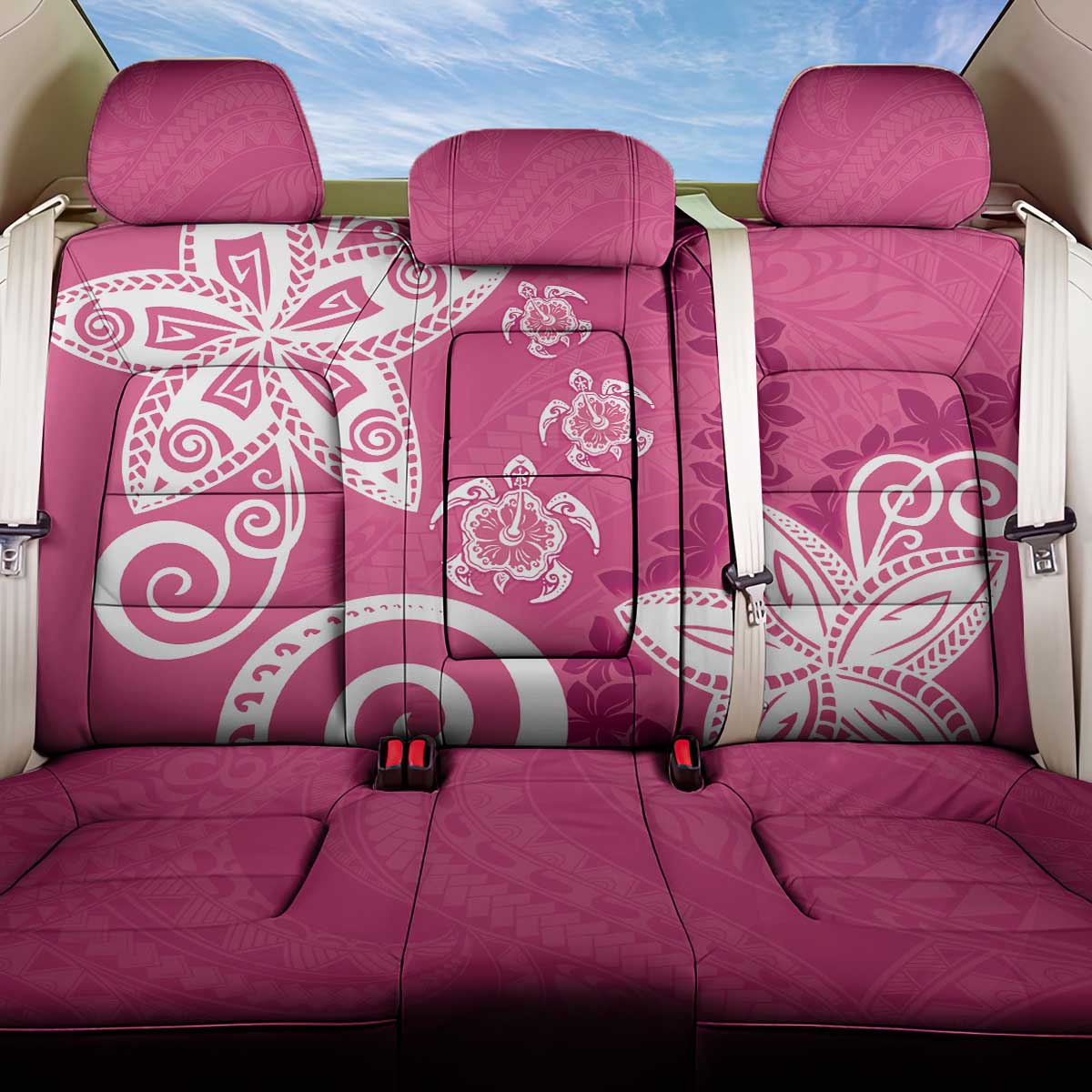 Polynesia Back Car Seat Cover Pink Tribal Turtle Floral Pattern