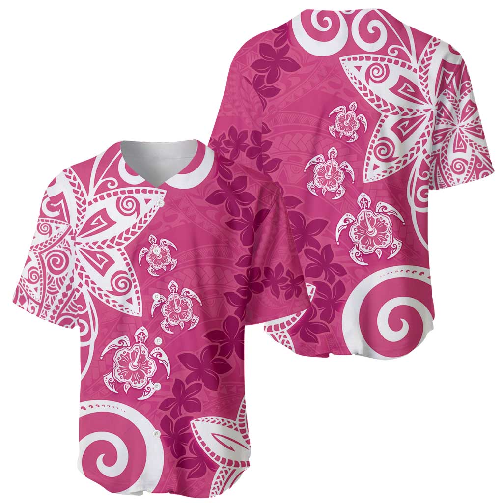 Polynesia Baseball Jersey Pink Tribal Turtle Floral Pattern LT05 - Polynesian Pride