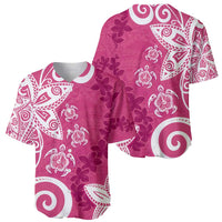 Polynesia Baseball Jersey Pink Tribal Turtle Floral Pattern LT05 - Polynesian Pride