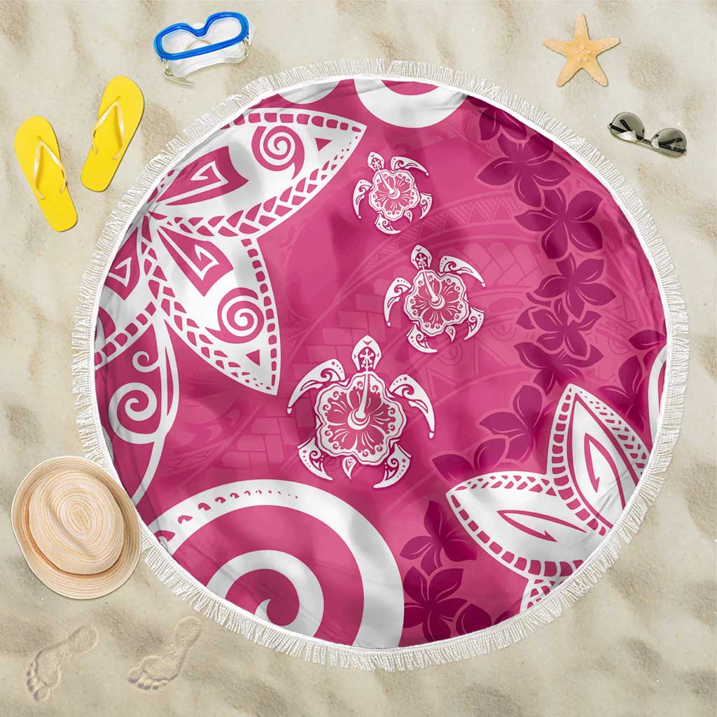 Polynesia Beach Blanket Pink Tribal Turtle Floral Pattern