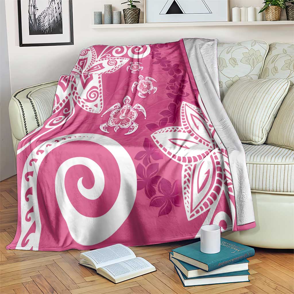 Polynesia Blanket Pink Tribal Turtle Floral Pattern