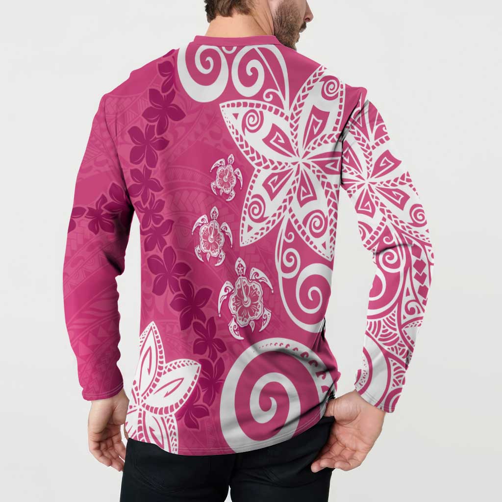 Polynesia Button Sweatshirt Pink Tribal Turtle Floral Pattern LT05 - Polynesian Pride