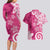 Polynesia Couples Matching Long Sleeve Bodycon Dress and Hawaiian Shirt Pink Tribal Turtle Floral Pattern