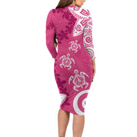 Polynesia Family Matching Long Sleeve Bodycon Dress and Hawaiian Shirt Pink Tribal Turtle Floral Pattern LT05 - Polynesian Pride