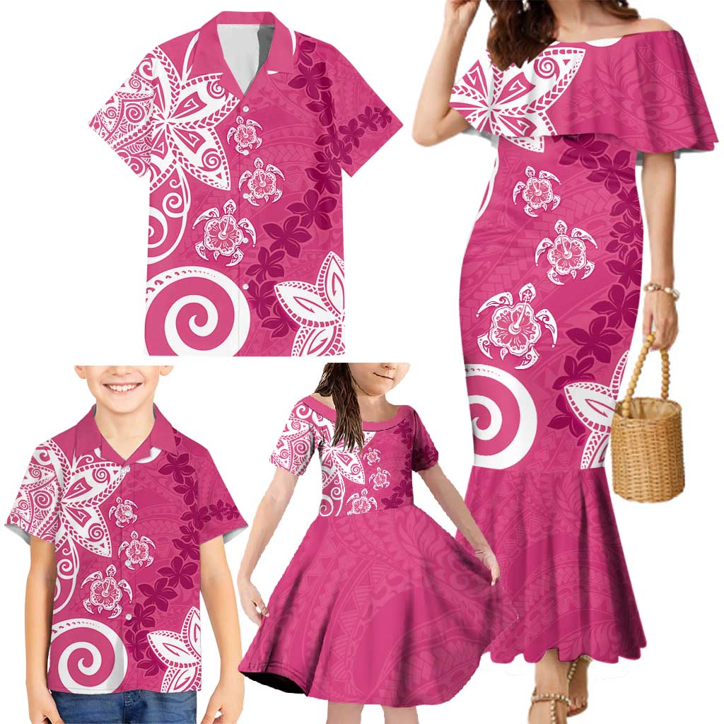 Polynesia Family Matching Mermaid Dress and Hawaiian Shirt Pink Tribal Turtle Floral Pattern LT05 - Polynesian Pride