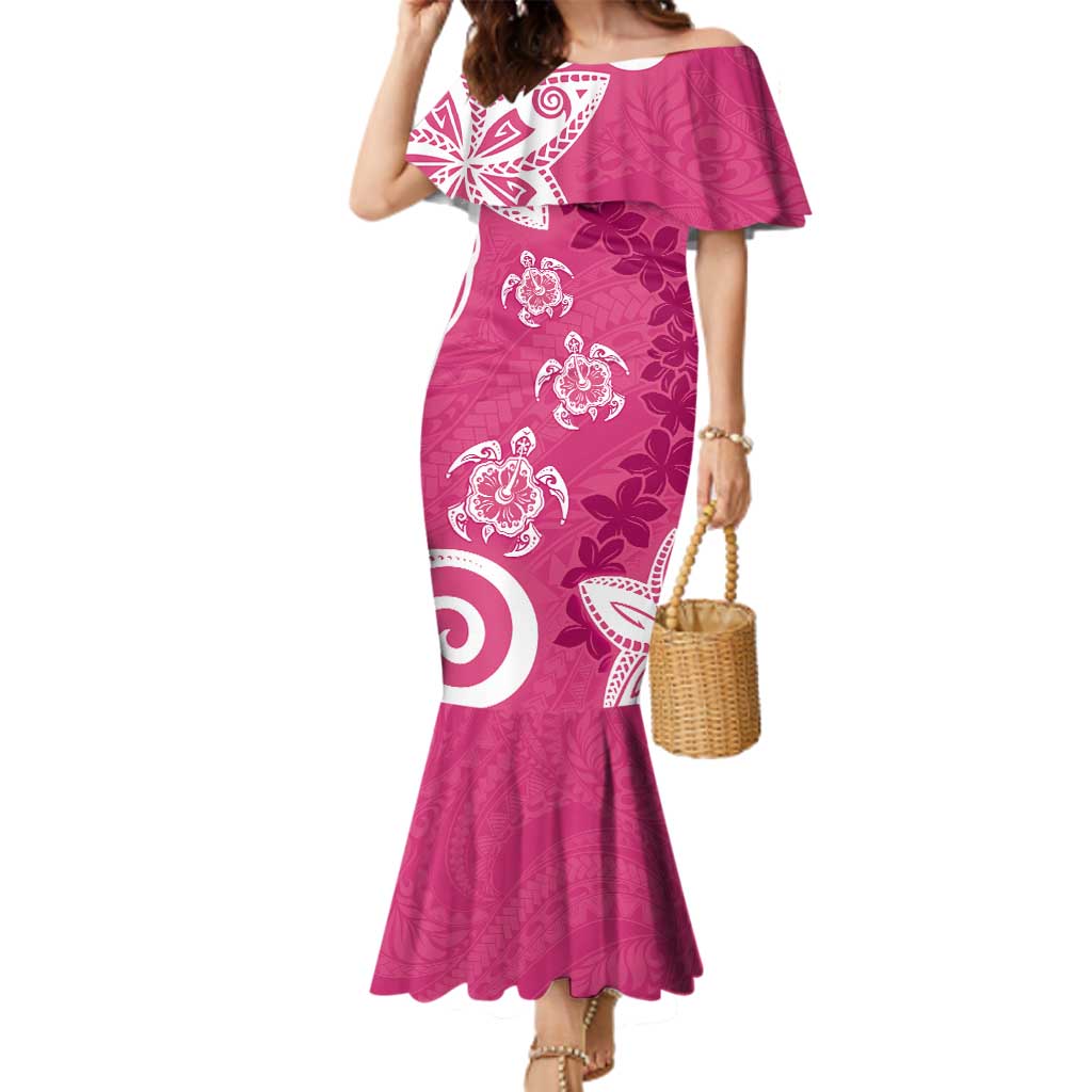 Polynesia Family Matching Mermaid Dress and Hawaiian Shirt Pink Tribal Turtle Floral Pattern LT05 Mom's Dress Pink - Polynesian Pride