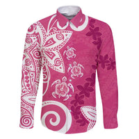 Polynesia Family Matching Off Shoulder Maxi Dress and Hawaiian Shirt Pink Tribal Turtle Floral Pattern
