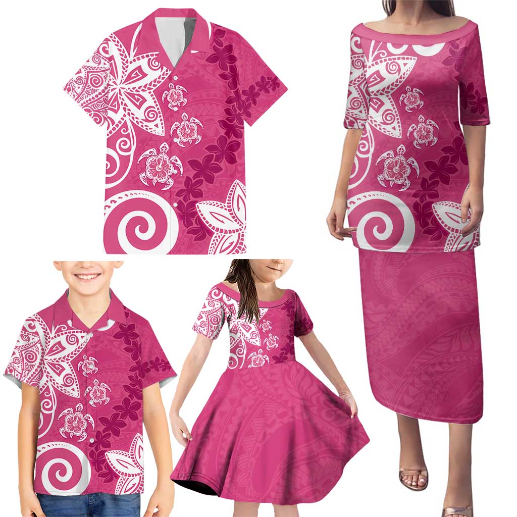 Polynesia Family Matching Puletasi and Hawaiian Shirt Pink Tribal Turtle Floral Pattern LT05 - Polynesian Pride