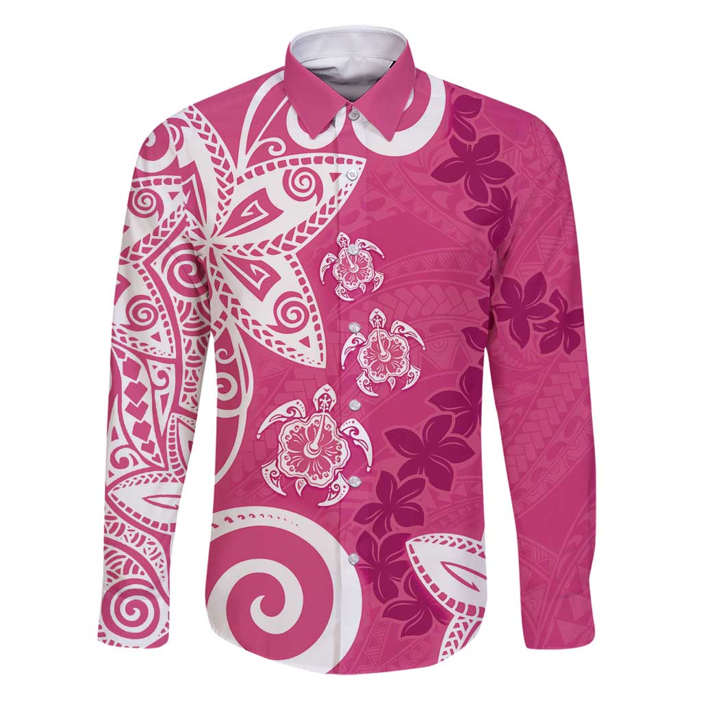Polynesia Family Matching Puletasi and Hawaiian Shirt Pink Tribal Turtle Floral Pattern