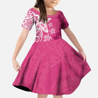 Polynesia Family Matching Tank Maxi Dress and Hawaiian Shirt Pink Tribal Turtle Floral Pattern LT05 Daughter's Dress Pink - Polynesian Pride