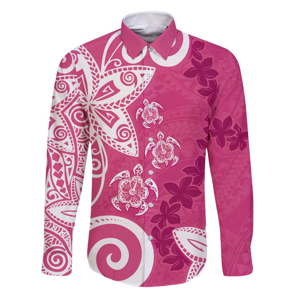 Polynesia Family Matching Tank Maxi Dress and Hawaiian Shirt Pink Tribal Turtle Floral Pattern LT05 Dad's Shirt - Long Sleeve Pink - Polynesian Pride