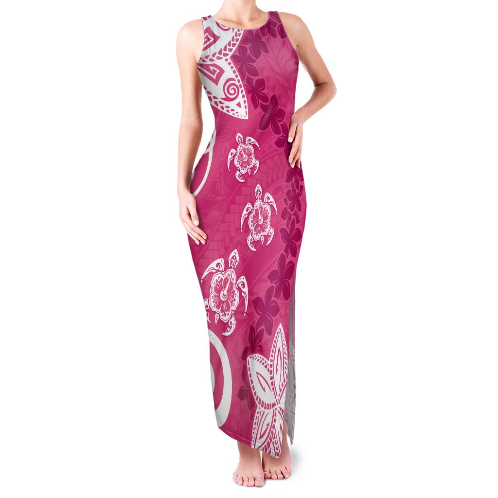 Polynesia Family Matching Tank Maxi Dress and Hawaiian Shirt Pink Tribal Turtle Floral Pattern LT05 Mom's Dress Pink - Polynesian Pride