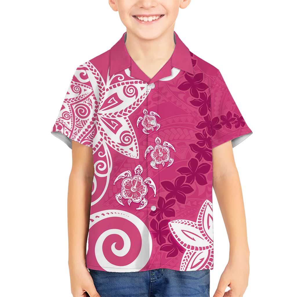 Polynesia Family Matching Tank Maxi Dress and Hawaiian Shirt Pink Tribal Turtle Floral Pattern LT05 Son's Shirt Pink - Polynesian Pride