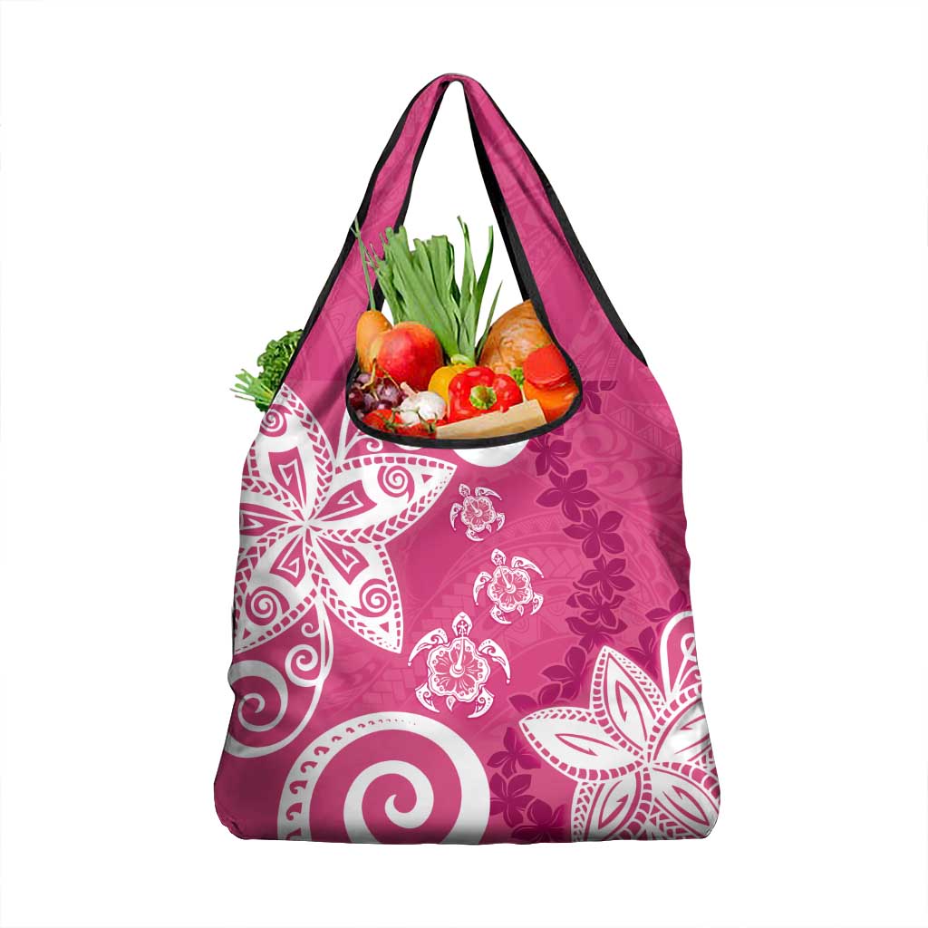 Polynesia Grocery Bag Pink Tribal Turtle Floral Pattern