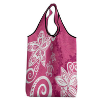 Polynesia Grocery Bag Pink Tribal Turtle Floral Pattern