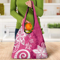 Polynesia Grocery Bag Pink Tribal Turtle Floral Pattern