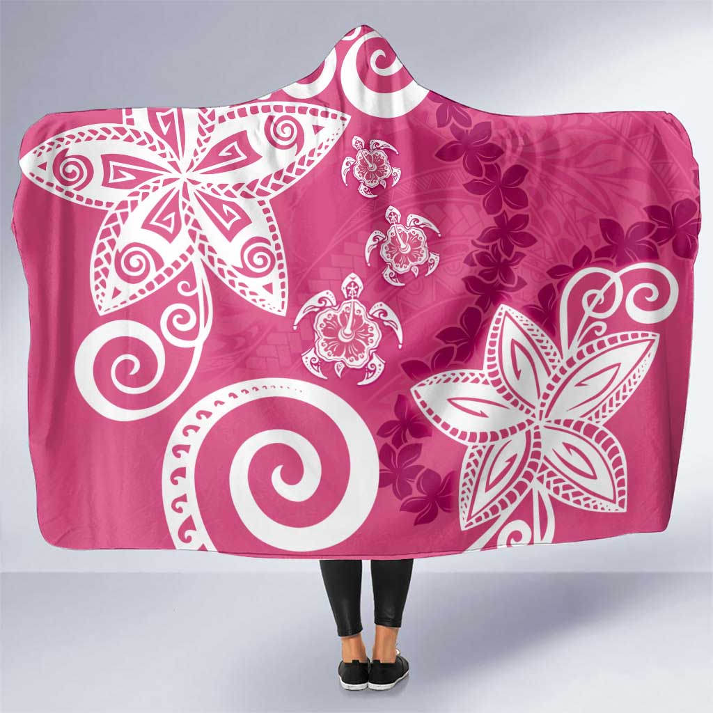 Polynesia Hooded Blanket Pink Tribal Turtle Floral Pattern