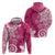 Polynesia Hoodie Pink Tribal Turtle Floral Pattern