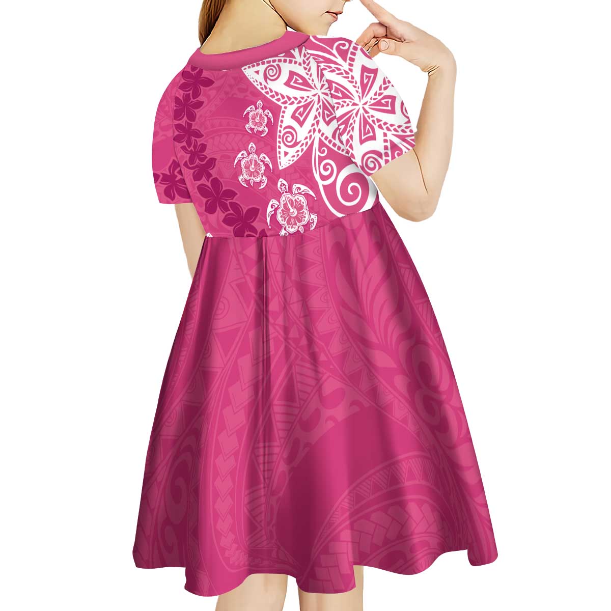 Polynesia Kid Short Sleeve Dress Pink Tribal Turtle Floral Pattern LT05 - Polynesian Pride