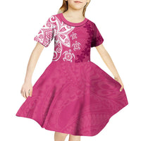 Polynesia Kid Short Sleeve Dress Pink Tribal Turtle Floral Pattern LT05 - Polynesian Pride