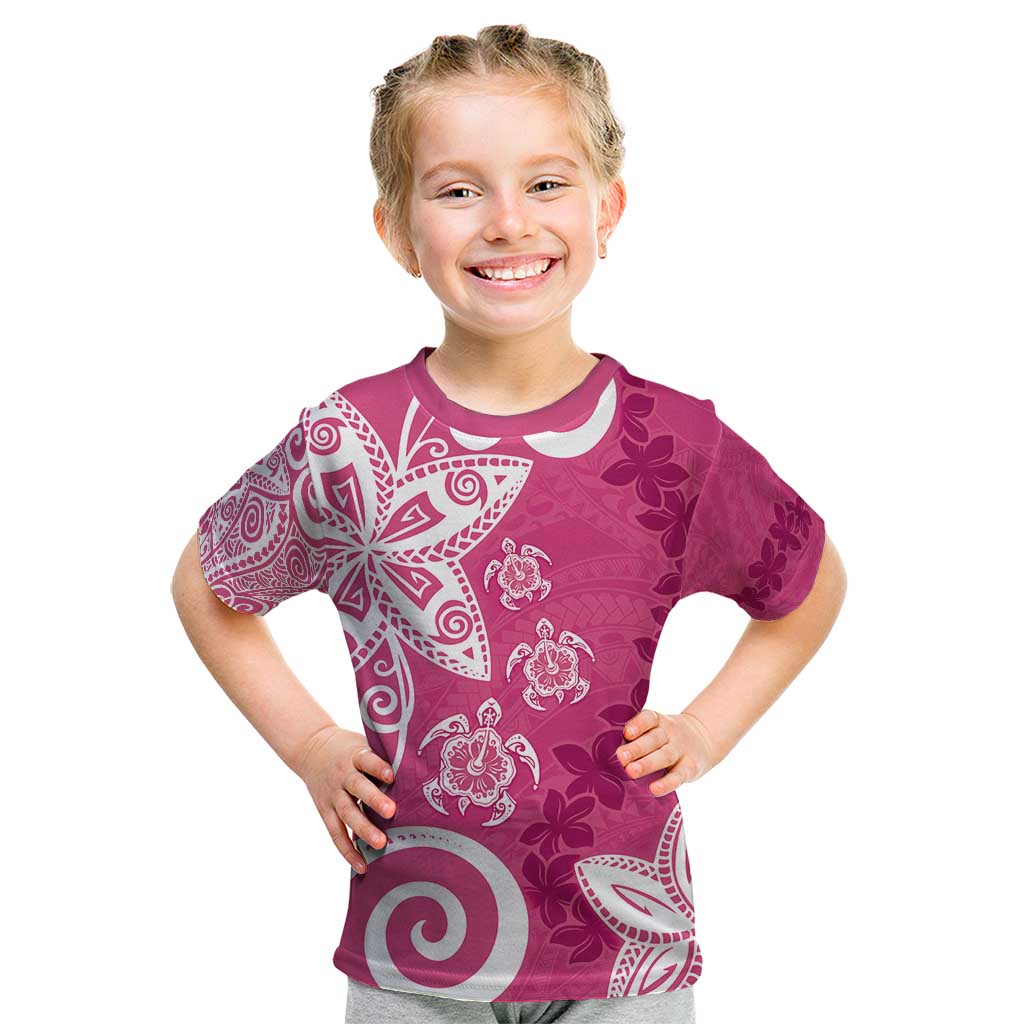 Polynesia Kid T Shirt Pink Tribal Turtle Floral Pattern LT05 Pink - Polynesian Pride