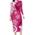 Polynesia Long Sleeve Bodycon Dress Pink Tribal Turtle Floral Pattern