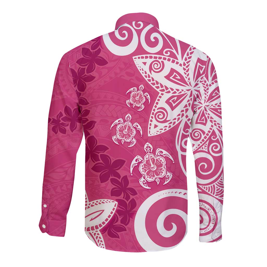 Polynesia Long Sleeve Button Shirt Pink Tribal Turtle Floral Pattern LT05 - Polynesian Pride