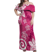 Polynesia Off Shoulder Maxi Dress Pink Tribal Turtle Floral Pattern LT05 Women Pink - Polynesian Pride