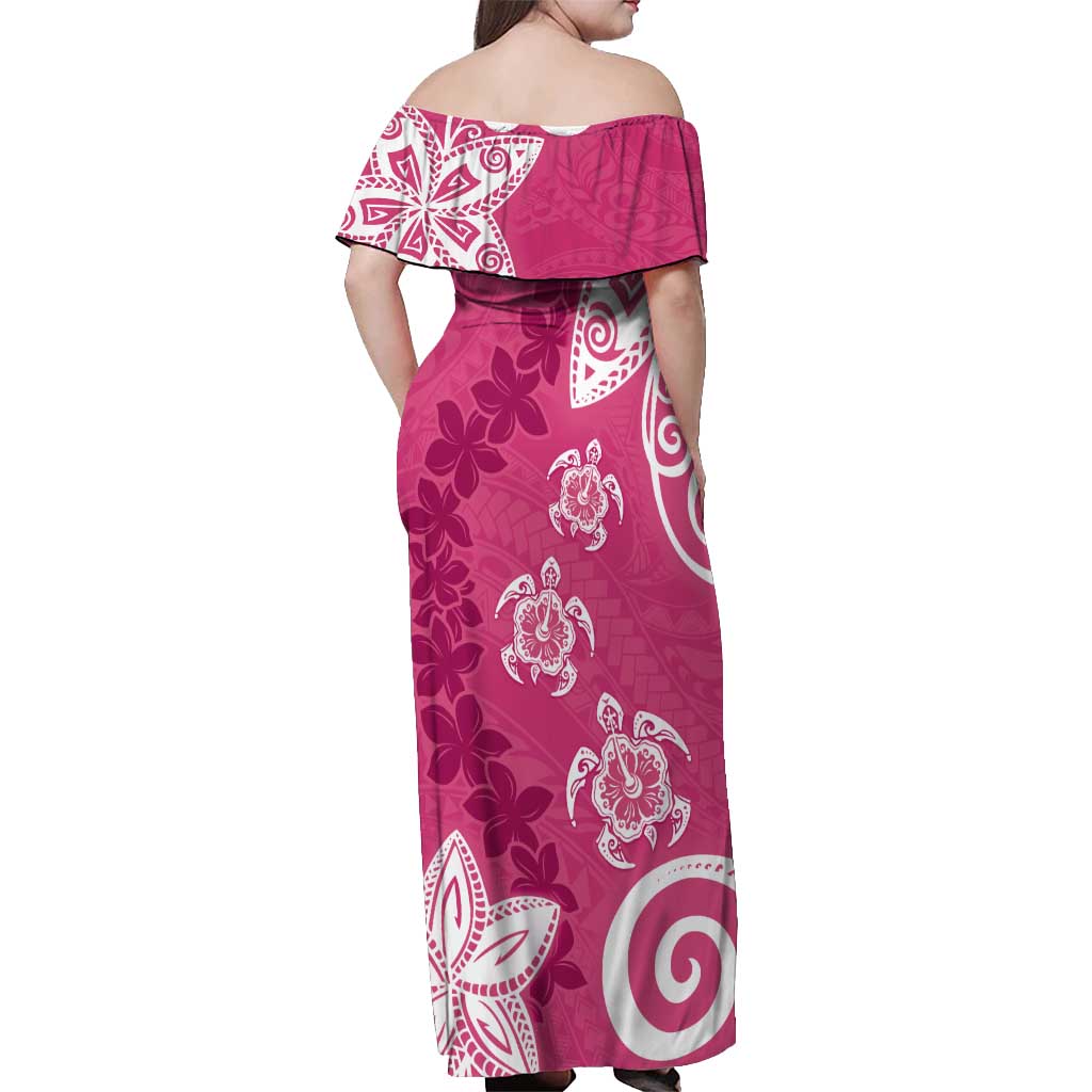 Polynesia Off Shoulder Maxi Dress Pink Tribal Turtle Floral Pattern LT05 - Polynesian Pride