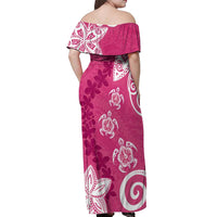 Polynesia Off Shoulder Maxi Dress Pink Tribal Turtle Floral Pattern LT05 - Polynesian Pride