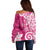 Polynesia Off Shoulder Sweater Pink Tribal Turtle Floral Pattern