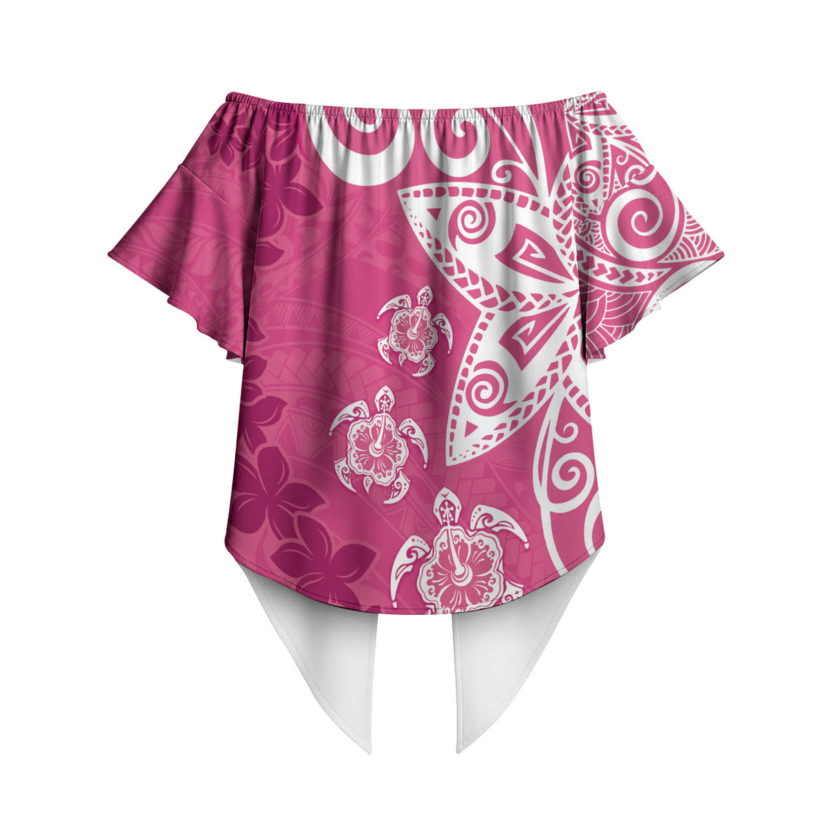 Polynesia Off Shoulder Wrap Waist Top Pink Tribal Turtle Floral Pattern LT05 - Polynesian Pride