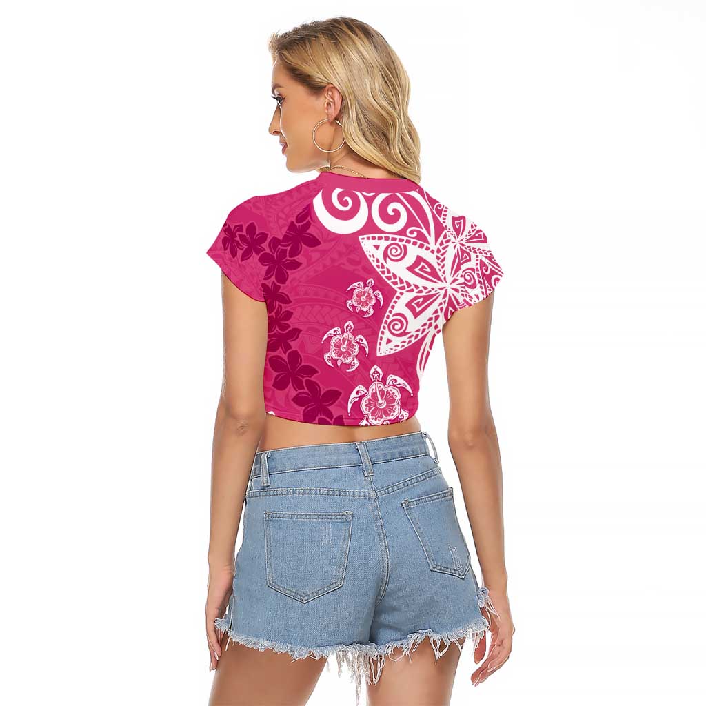 Polynesia Raglan Cropped T Shirt Pink Tribal Turtle Floral Pattern LT05 - Polynesian Pride