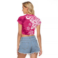 Polynesia Raglan Cropped T Shirt Pink Tribal Turtle Floral Pattern LT05 - Polynesian Pride