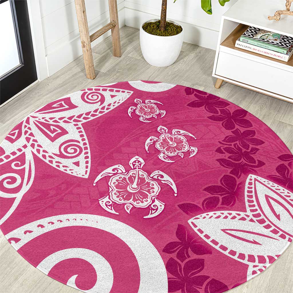 Polynesia Round Carpet Pink Tribal Turtle Floral Pattern