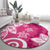 Polynesia Round Carpet Pink Tribal Turtle Floral Pattern