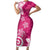 Polynesia Short Sleeve Bodycon Dress Pink Tribal Turtle Floral Pattern