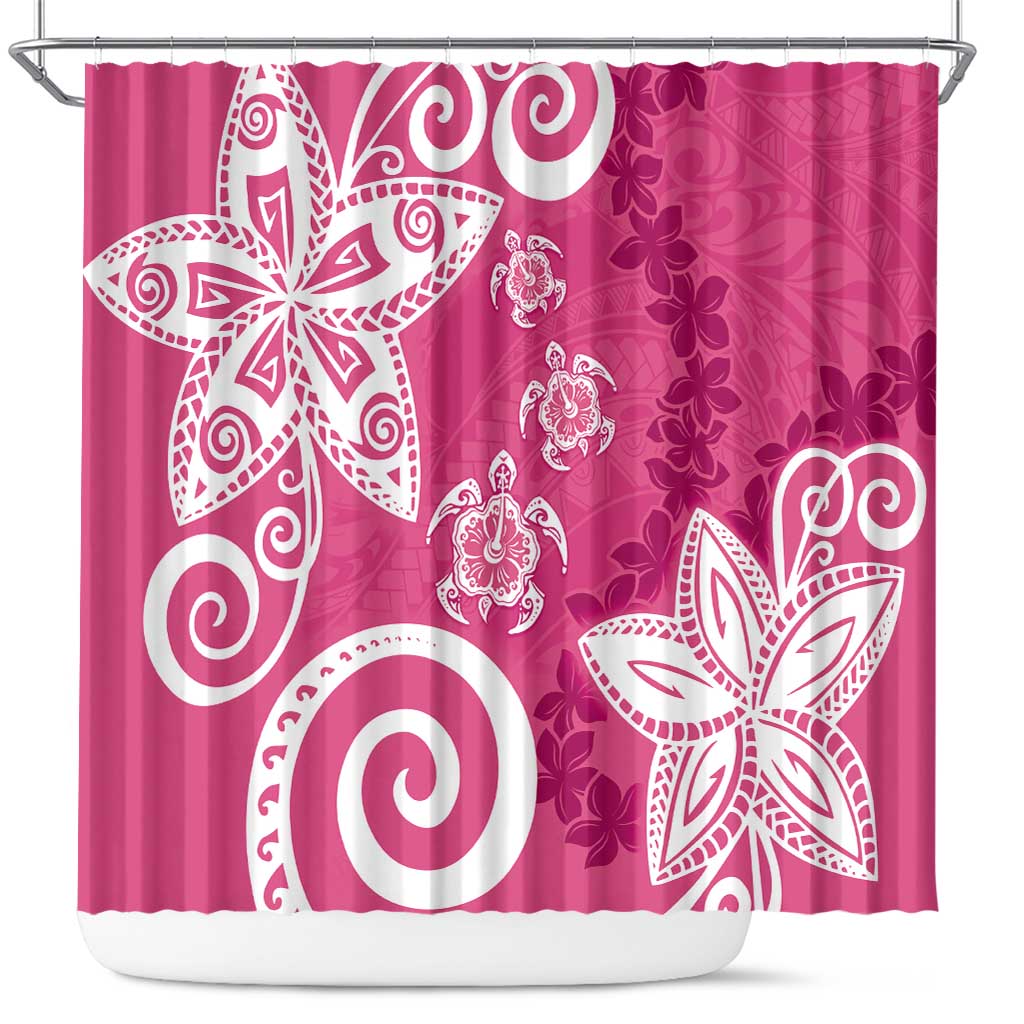 Polynesia Shower Curtain Pink Tribal Turtle Floral Pattern