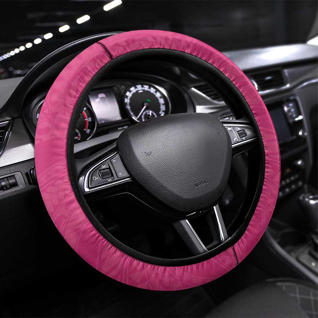 Polynesia Steering Wheel Cover Pink Tribal Turtle Floral Pattern